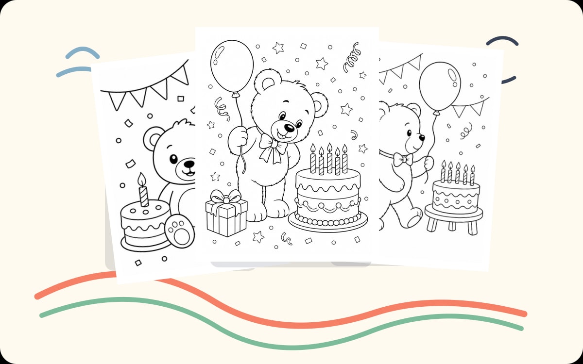 Birthday Teddy Bear Coloring Pages preview