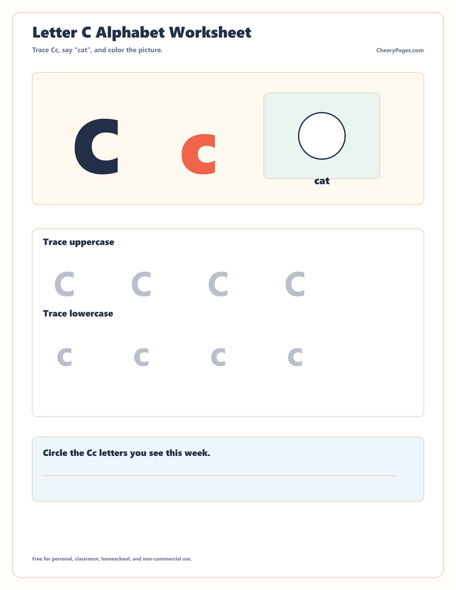 Letter C Alphabet Worksheet printable preview