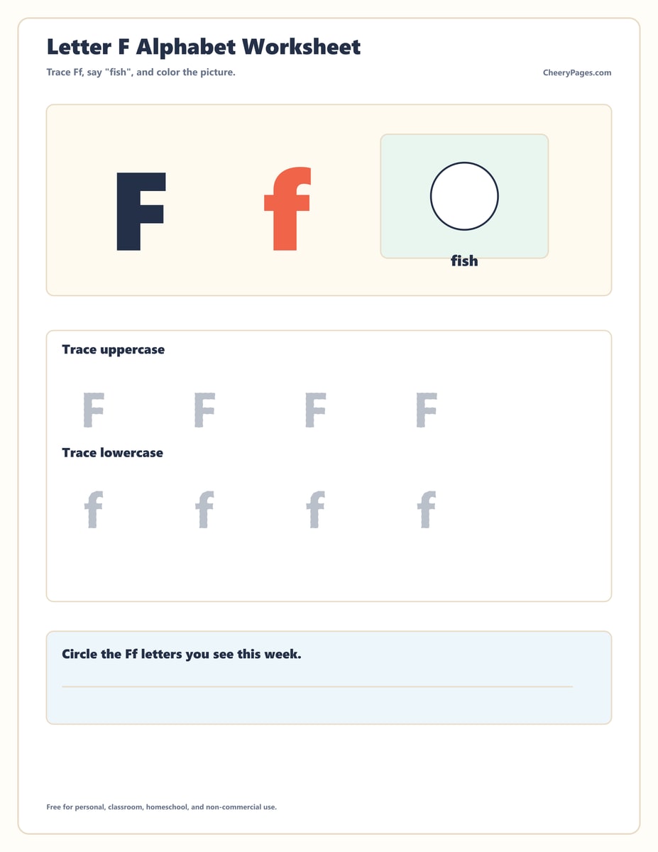 Letter F Alphabet Worksheet printable preview