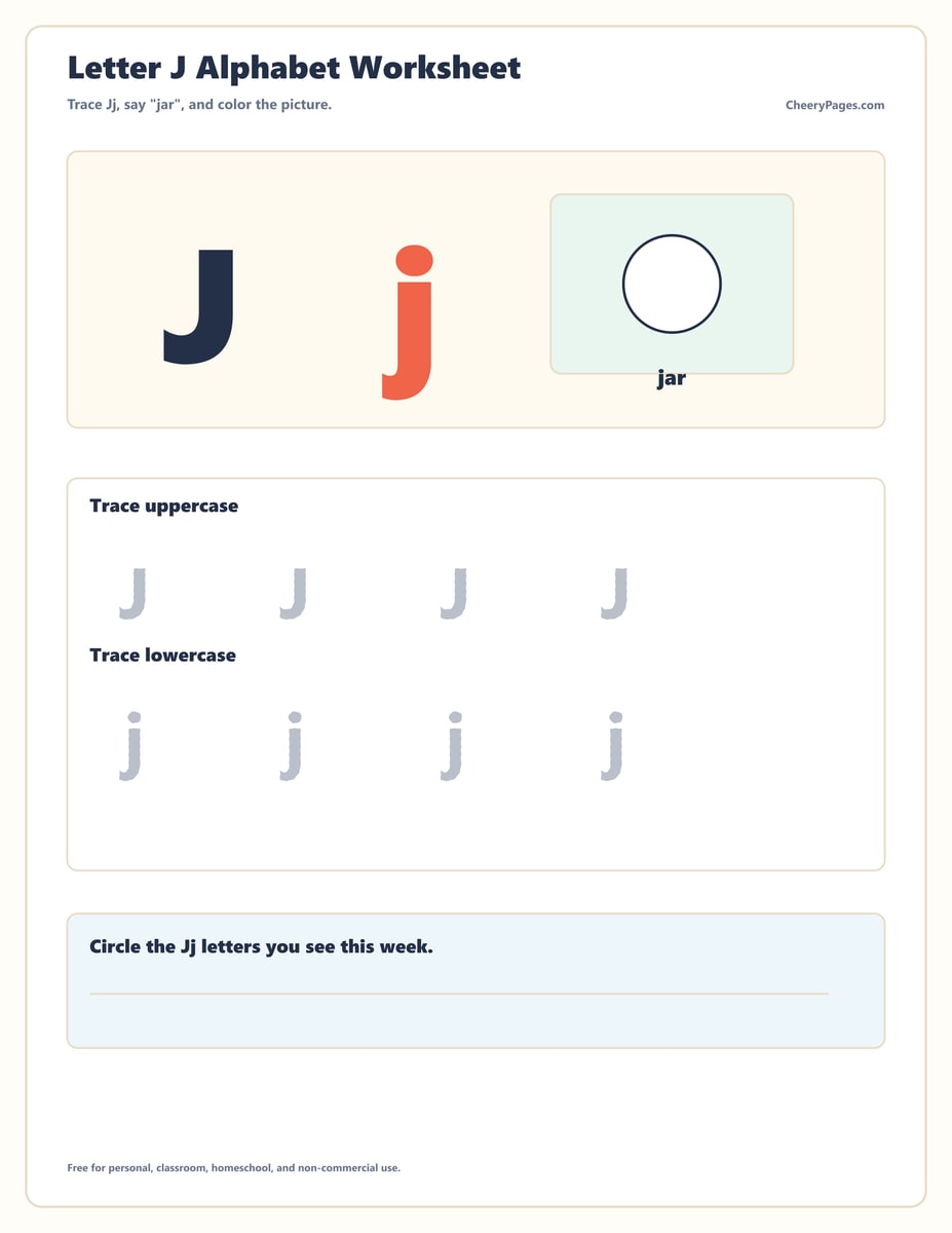 Letter J Alphabet Worksheet printable preview