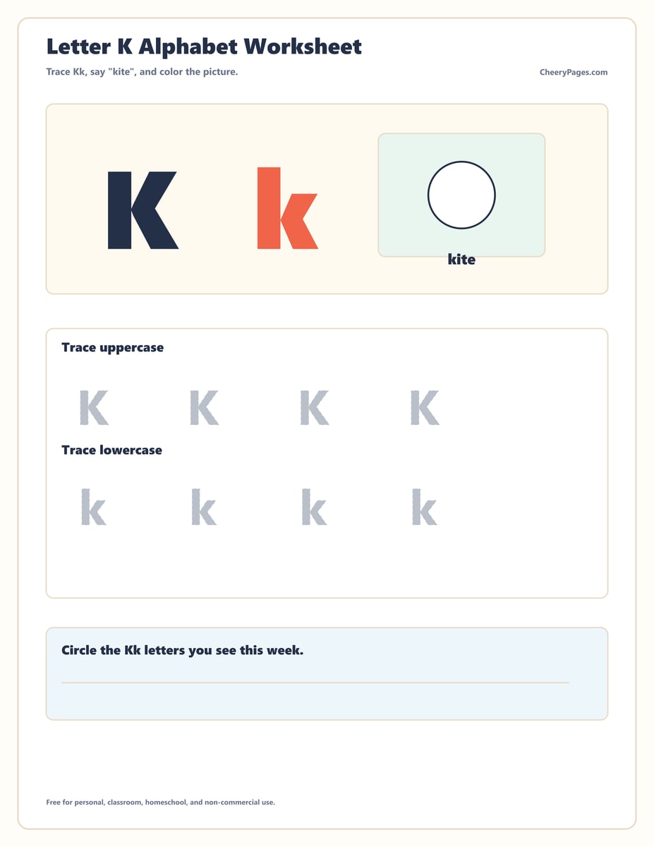 Letter K Alphabet Worksheet printable preview
