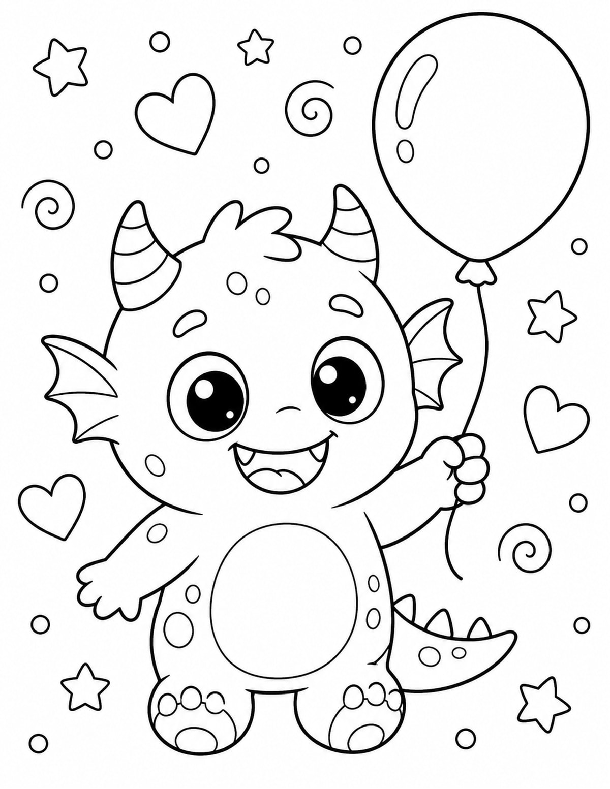 Baby Monster Holding a Balloon printable preview