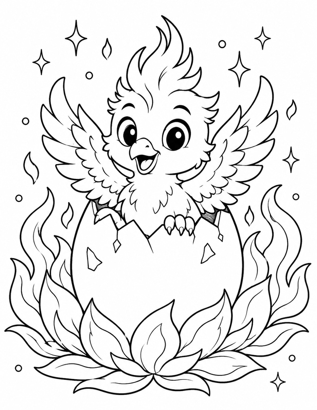 Baby Phoenix Hatching from an Egg printable preview
