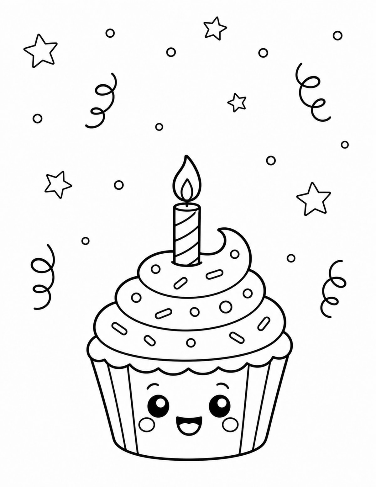 Birthday Cupcake Coloring Page 1 printable preview