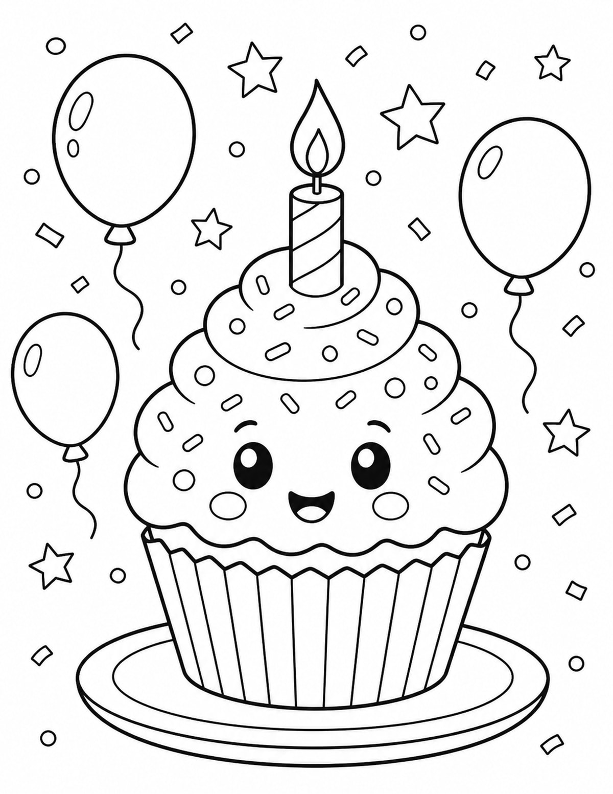 Birthday Cupcake Coloring Page 2 printable preview