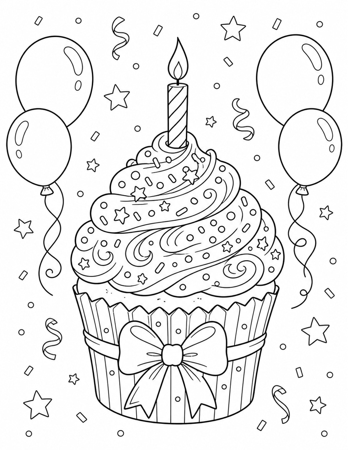 Birthday Cupcake Coloring Page 3 printable preview