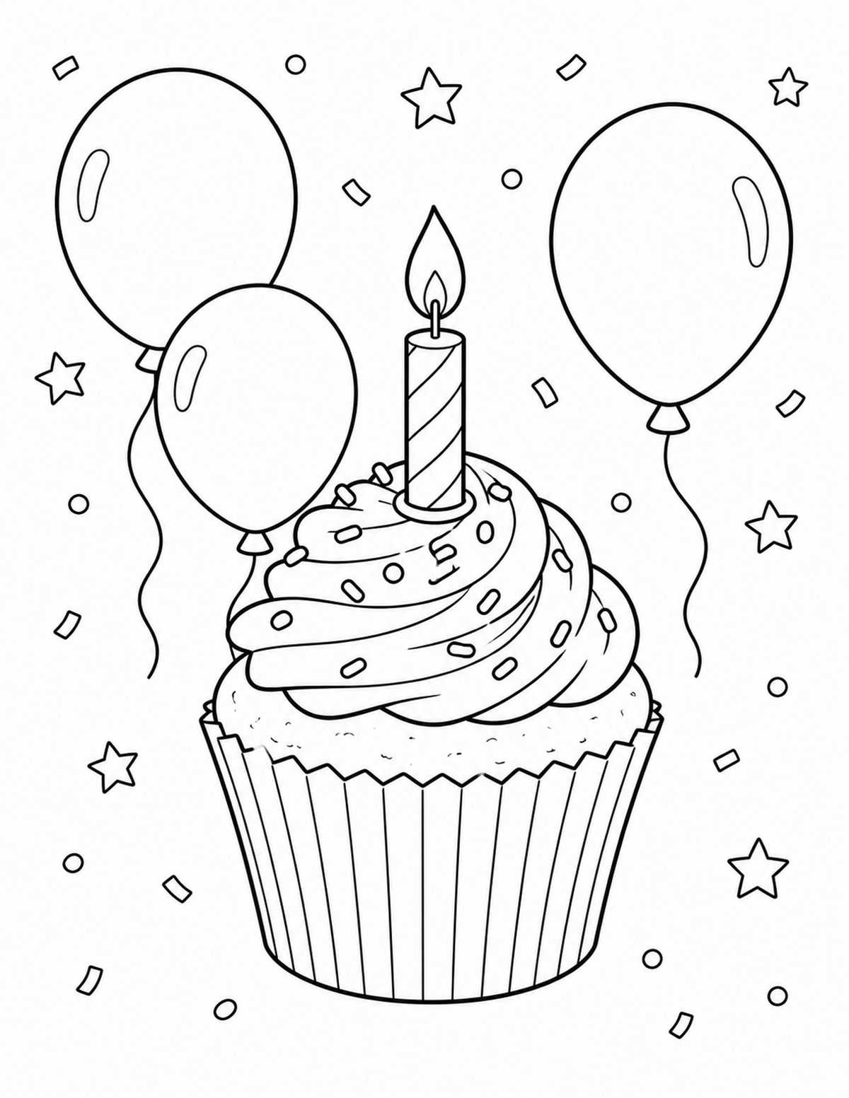 Birthday Cupcake Coloring Page 4 printable preview