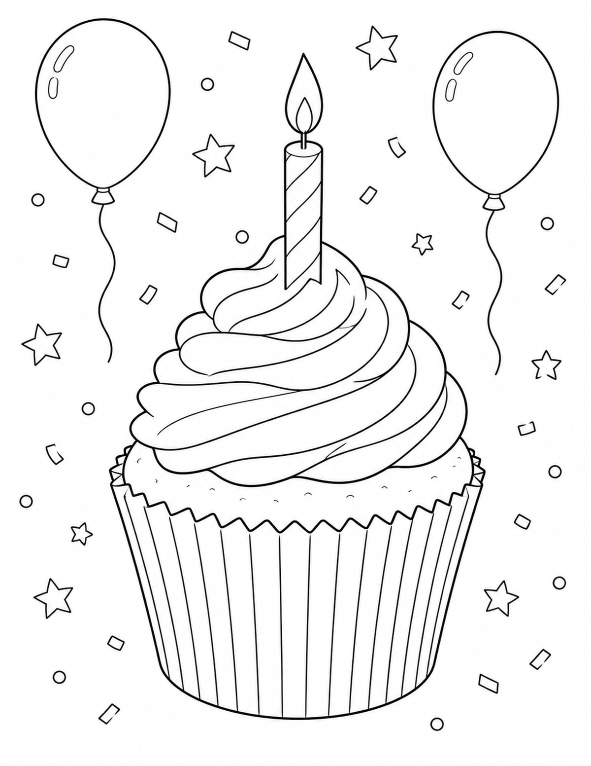 Birthday Cupcake Coloring Page 5 printable preview