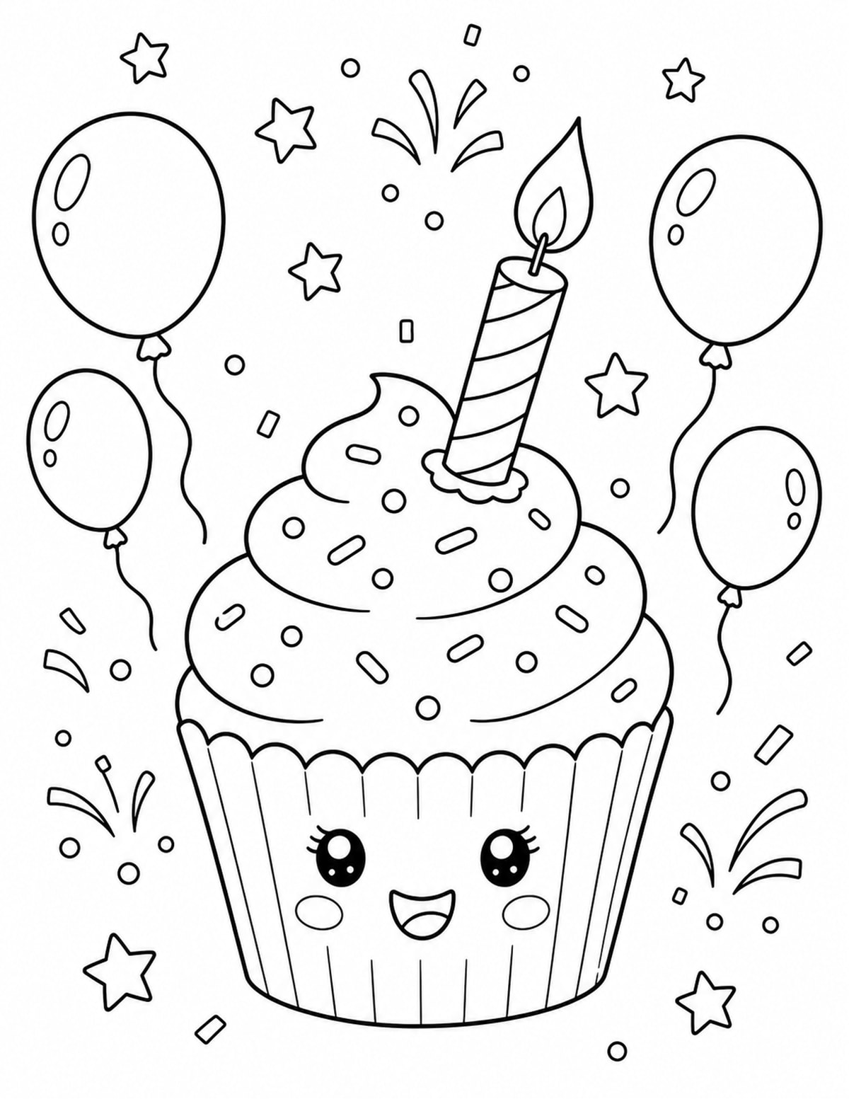 Birthday Cupcake Coloring Page 6 printable preview