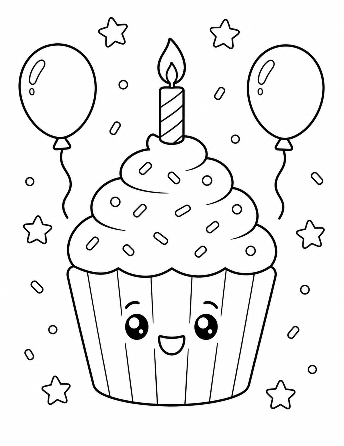 Birthday Cupcake Coloring Page 7 printable preview