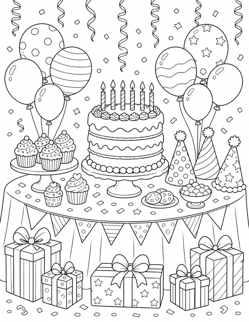 Birthday Party Table Coloring Page 1 printable preview