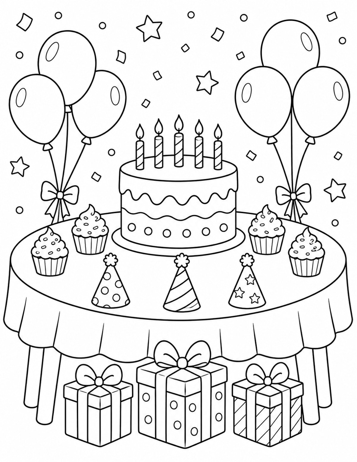 Birthday Party Table Coloring Page 3 printable preview