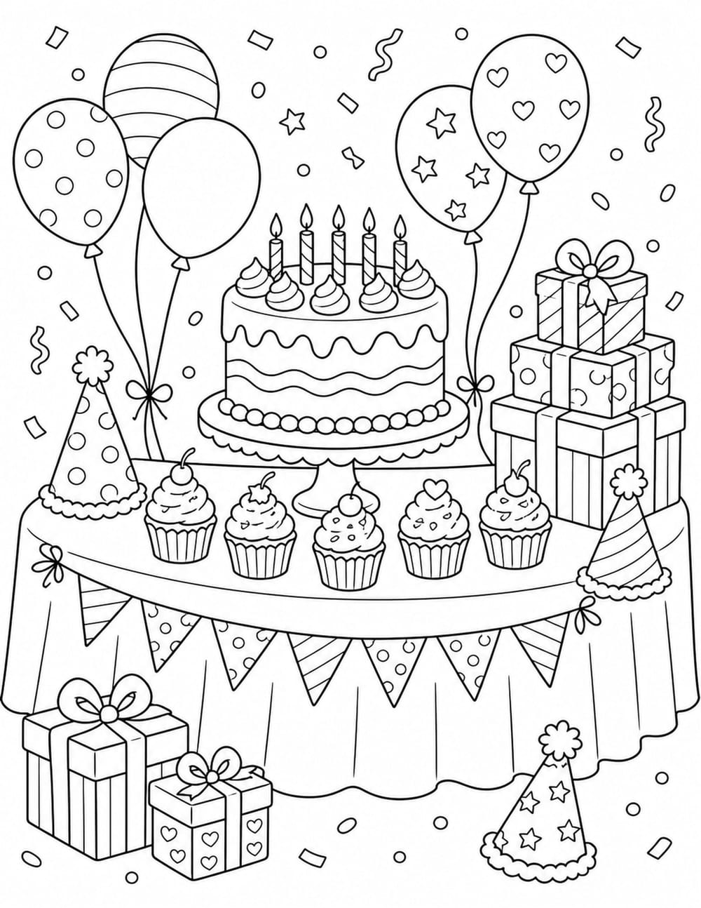 Birthday Party Table Coloring Page 4 printable preview