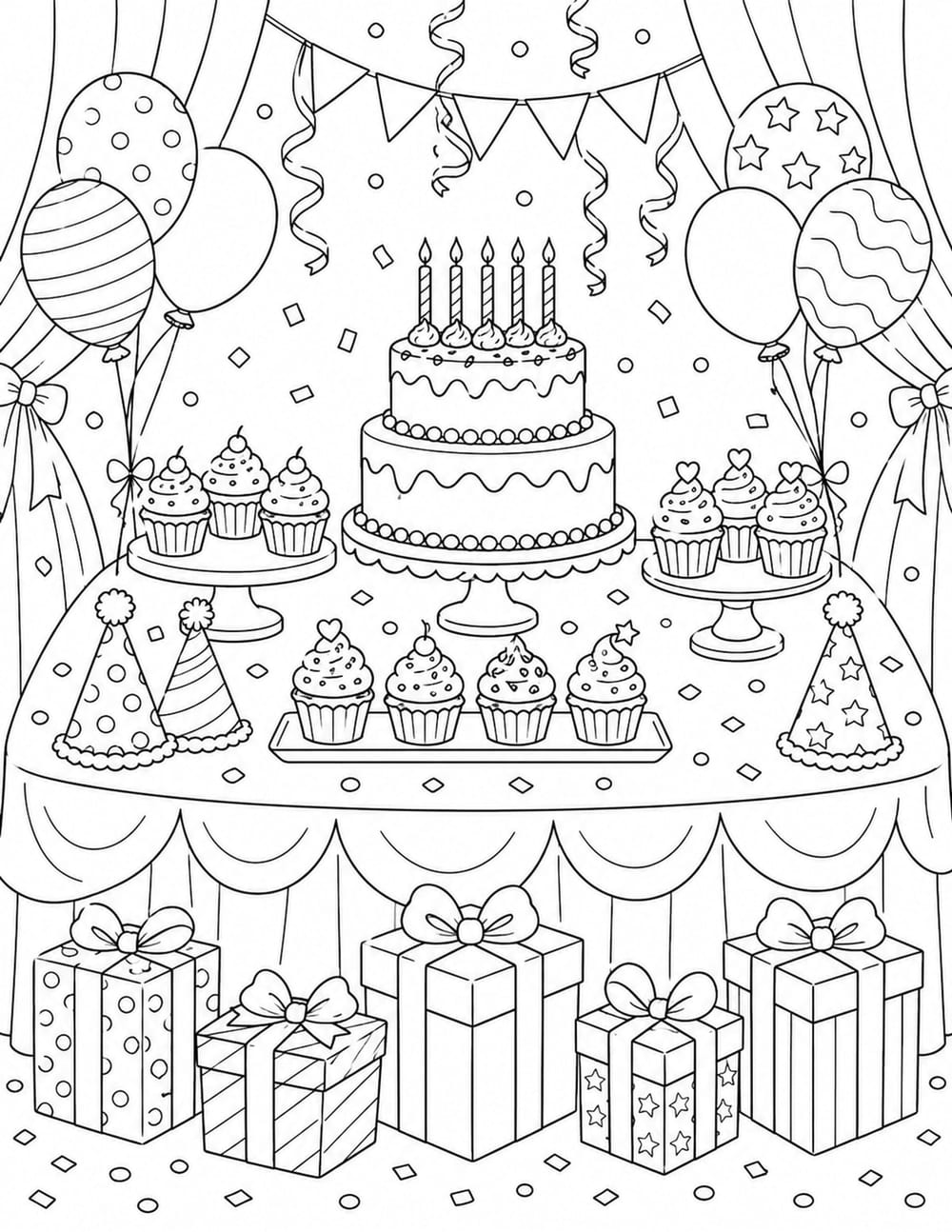 Birthday Party Table Coloring Page 8 printable preview