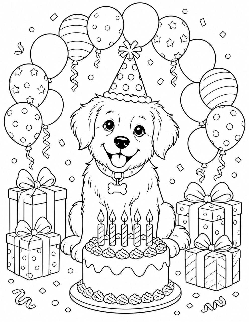Birthday Puppy Coloring Page 1 printable preview