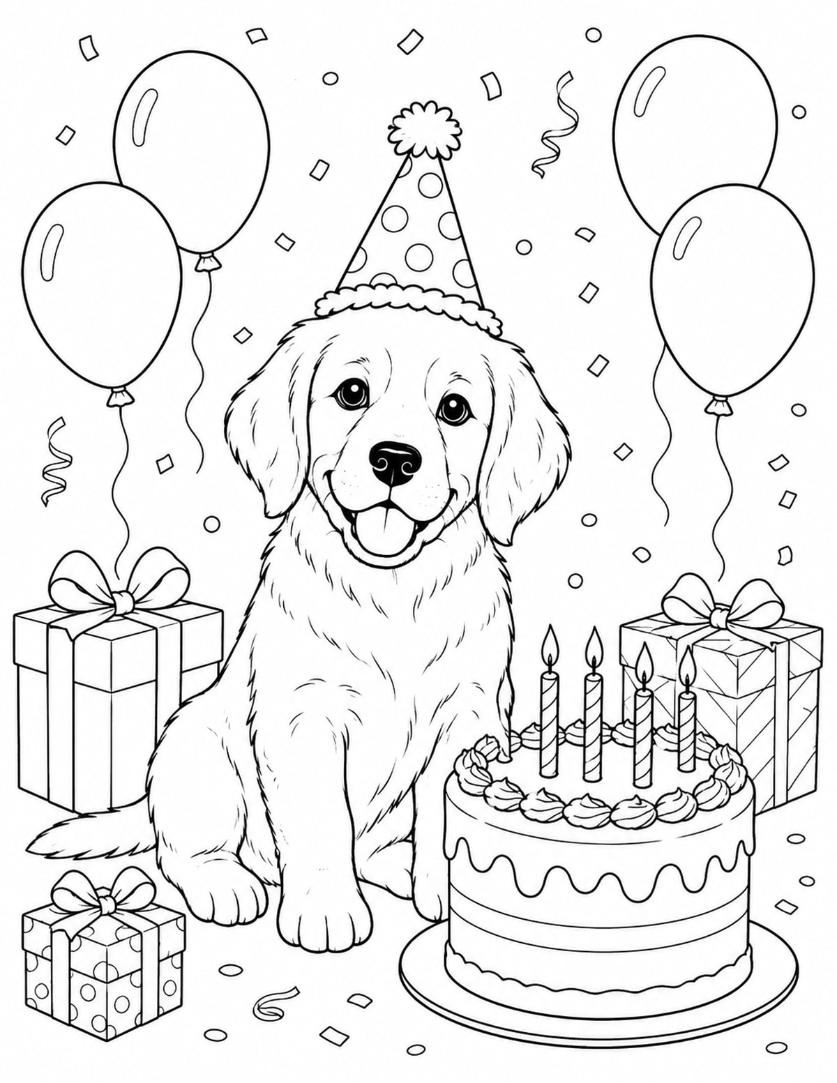 Birthday Puppy Coloring Page 10 printable preview