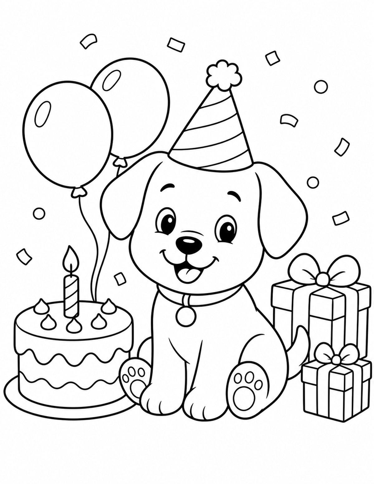 Birthday Puppy Coloring Page 2 printable preview