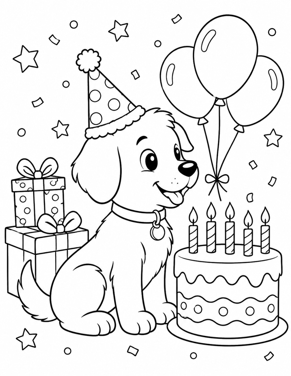 Birthday Puppy Coloring Page 3 printable preview