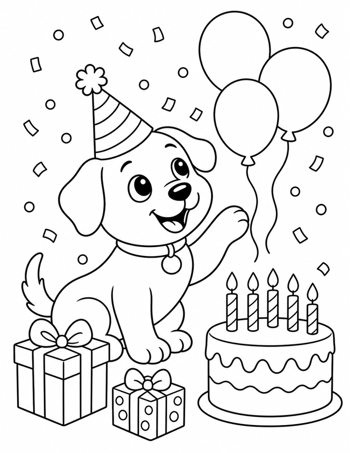 Birthday Puppy Coloring Page 4 printable preview