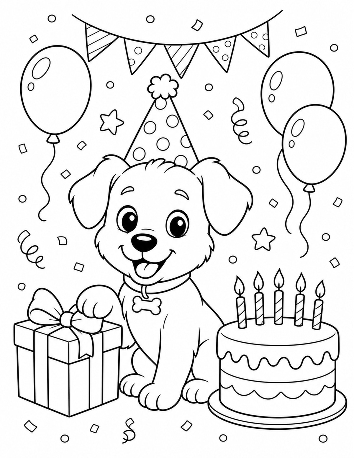 Birthday Puppy Coloring Page 5 printable preview