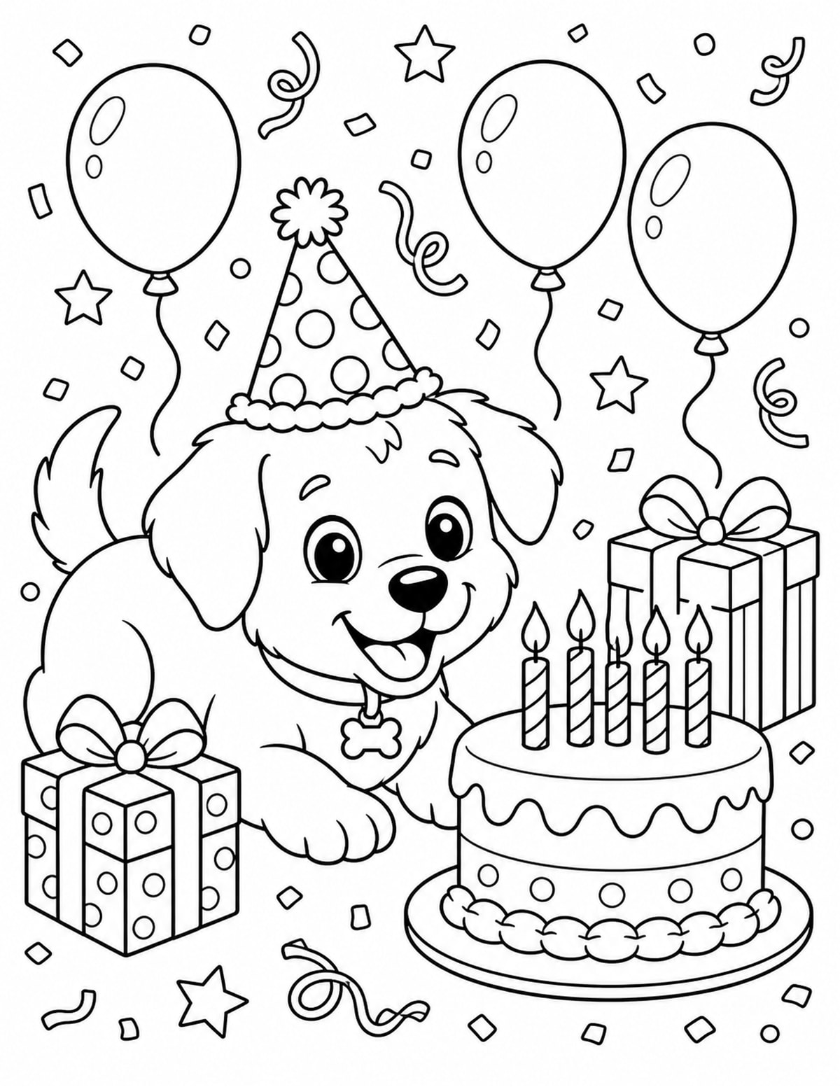 Birthday Puppy Coloring Page 6 printable preview