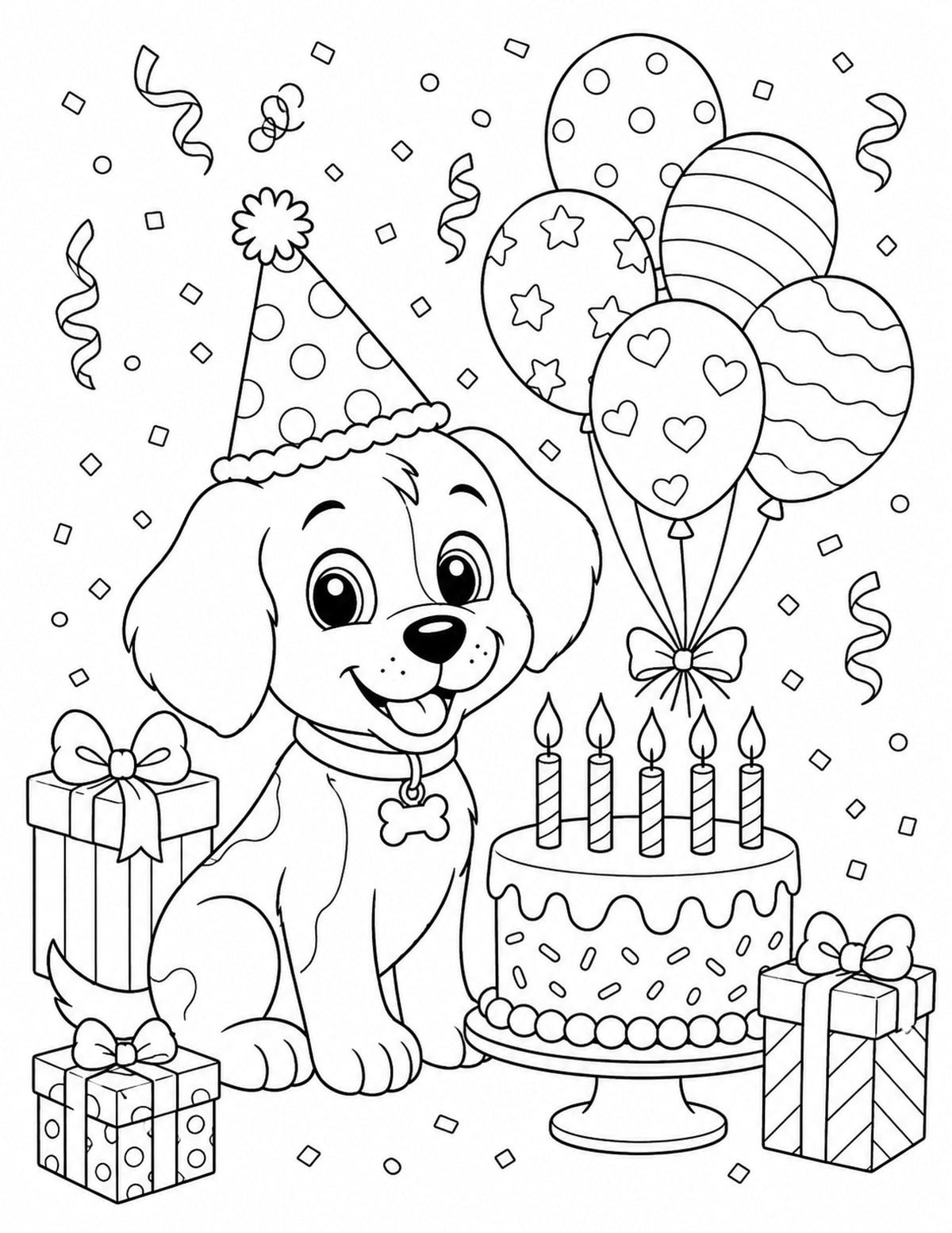 Birthday Puppy Coloring Page 7 printable preview