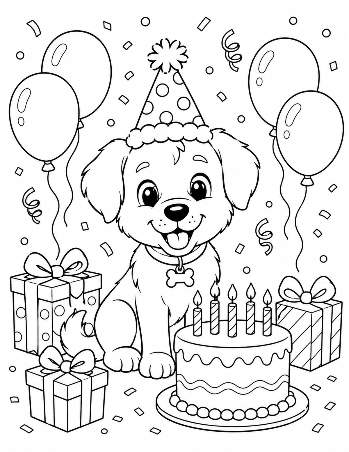 Birthday Puppy Coloring Page 8 printable preview