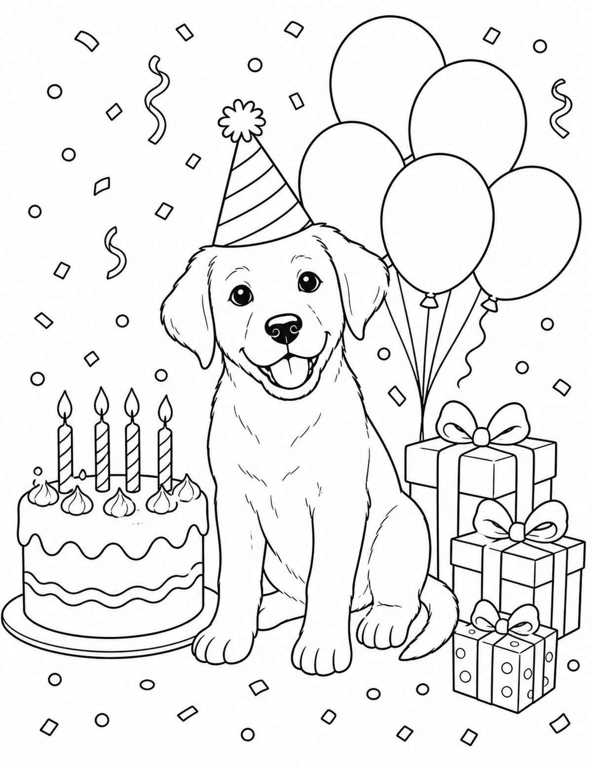 Birthday Puppy Coloring Page 9 printable preview
