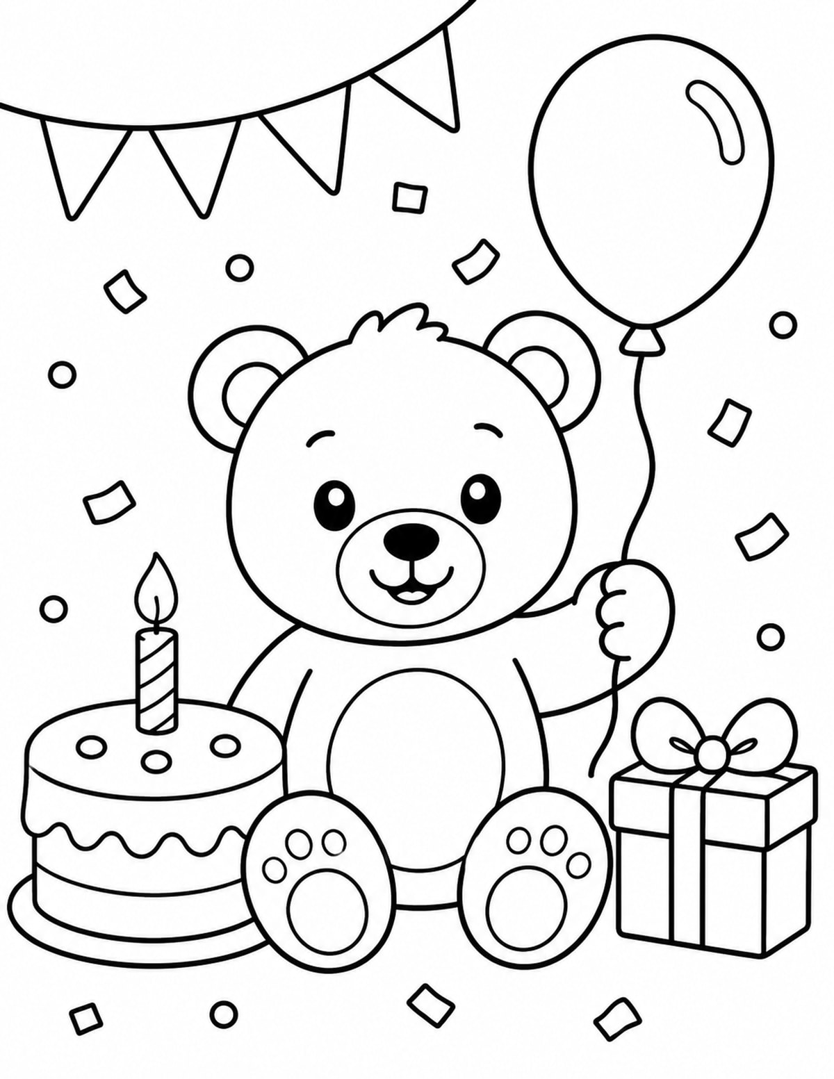 Birthday Teddy Bear Coloring Page 1 printable preview