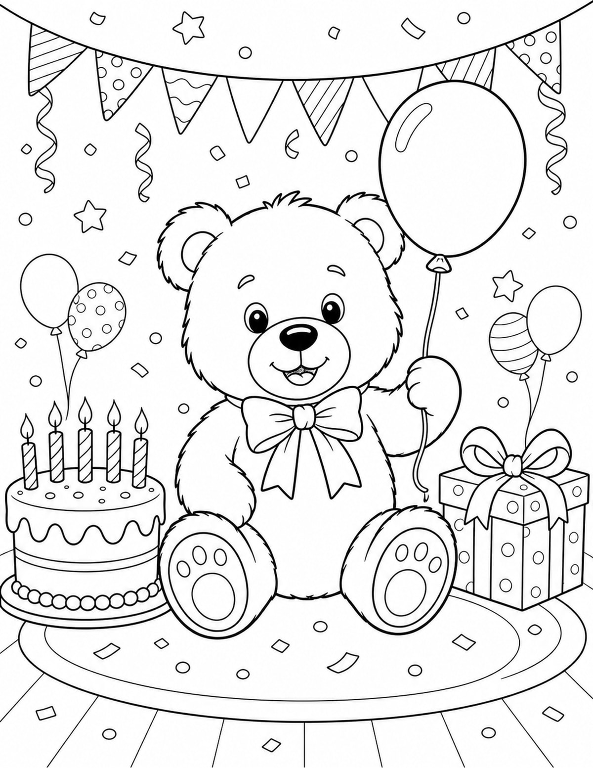 Birthday Teddy Bear Coloring Page 10 printable preview