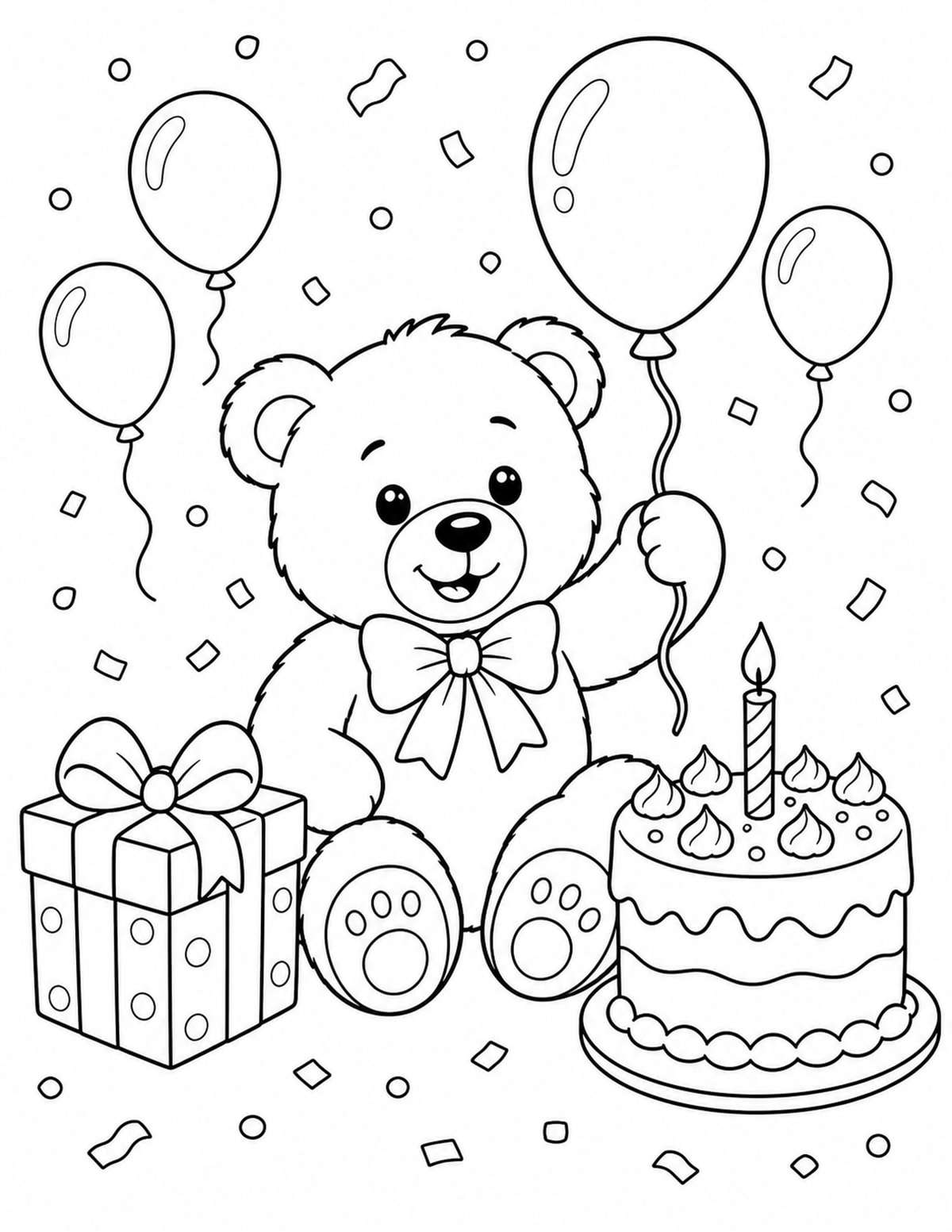 Birthday Teddy Bear Coloring Page 3 printable preview