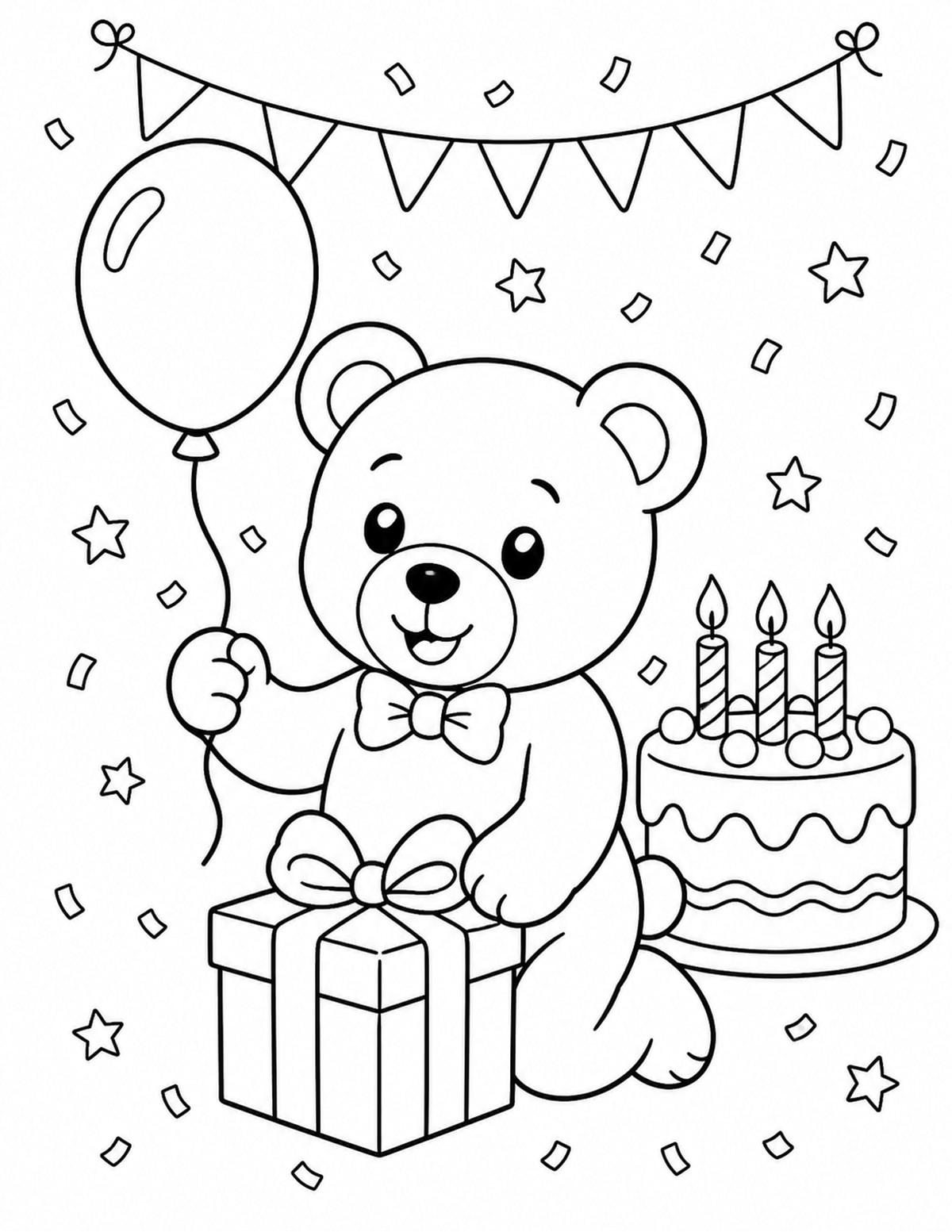Birthday Teddy Bear Coloring Page 4 printable preview