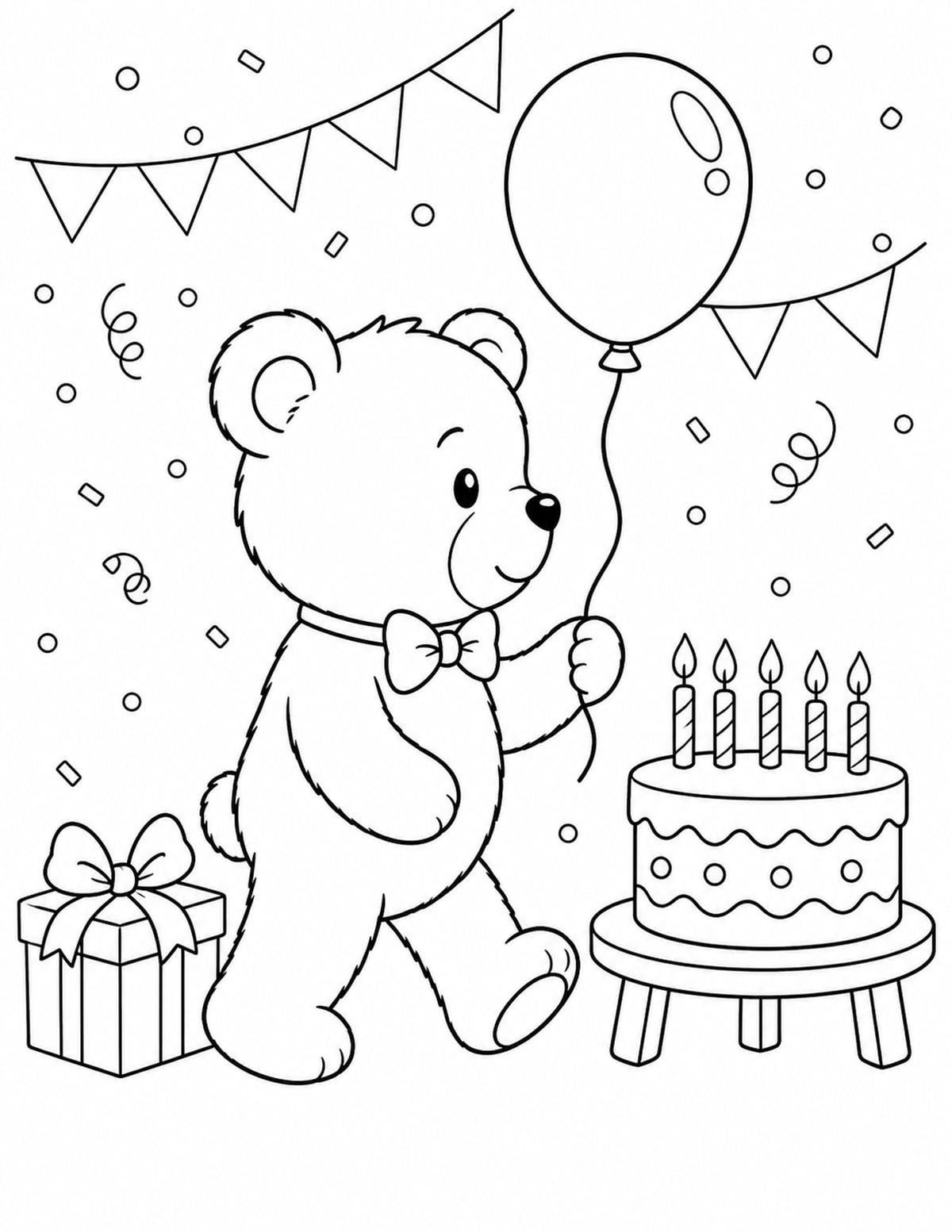 Birthday Teddy Bear Coloring Page 5 printable preview