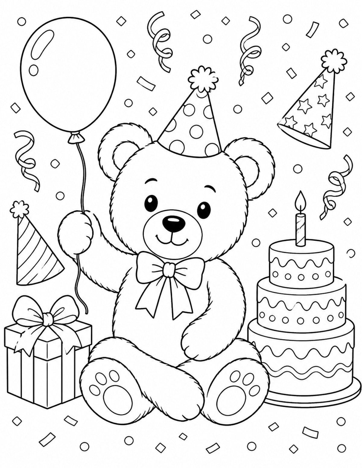 Birthday Teddy Bear Coloring Page 6 printable preview