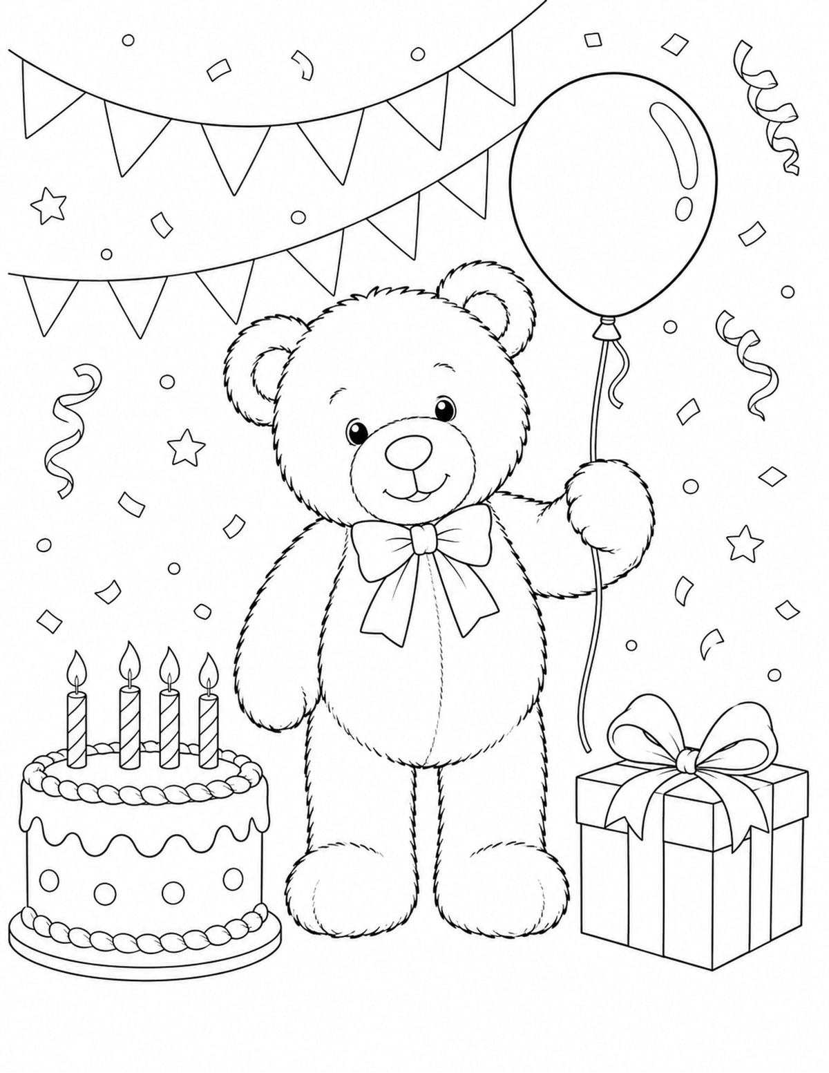 Birthday Teddy Bear Coloring Page 7 printable preview