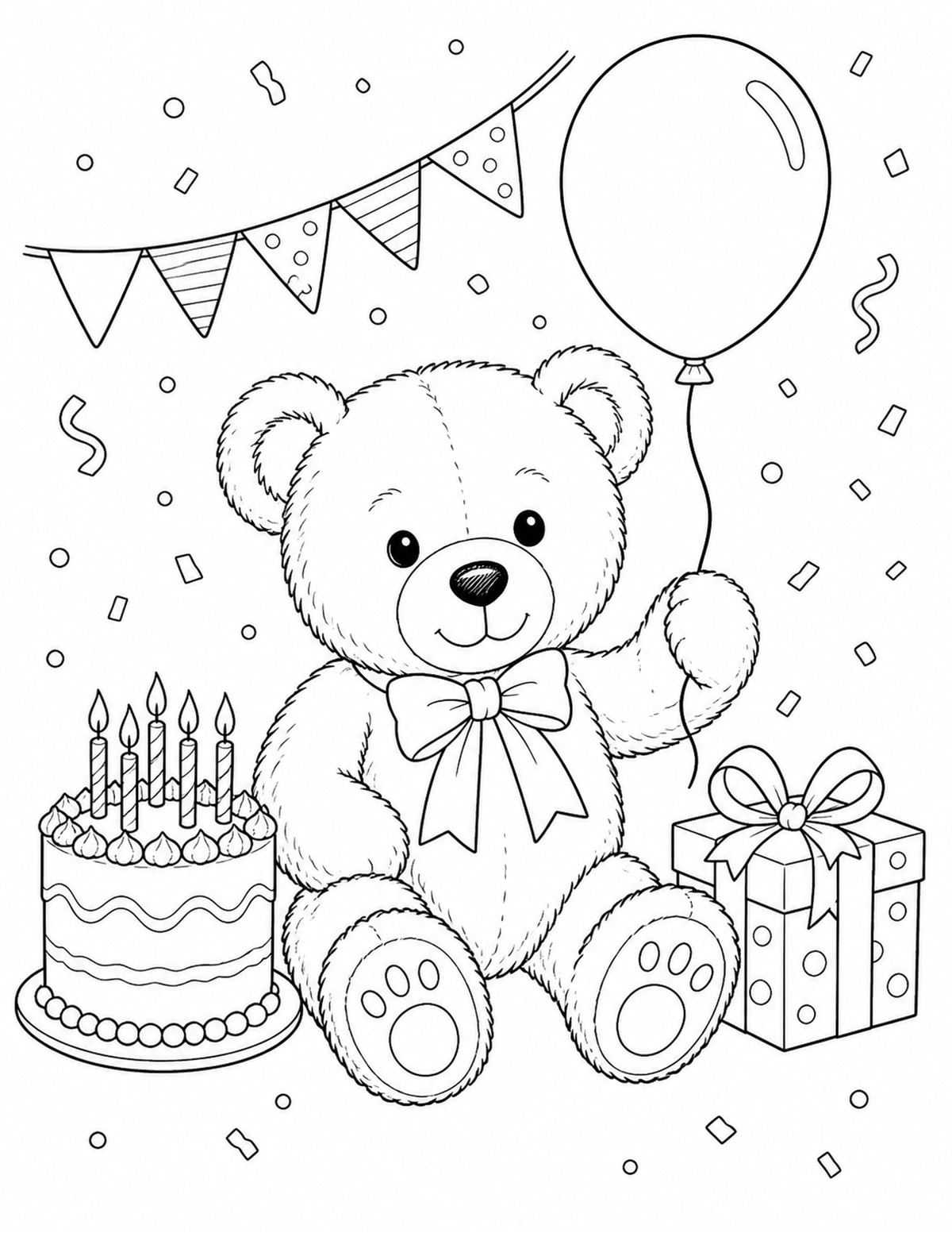 Birthday Teddy Bear Coloring Page 8 printable preview