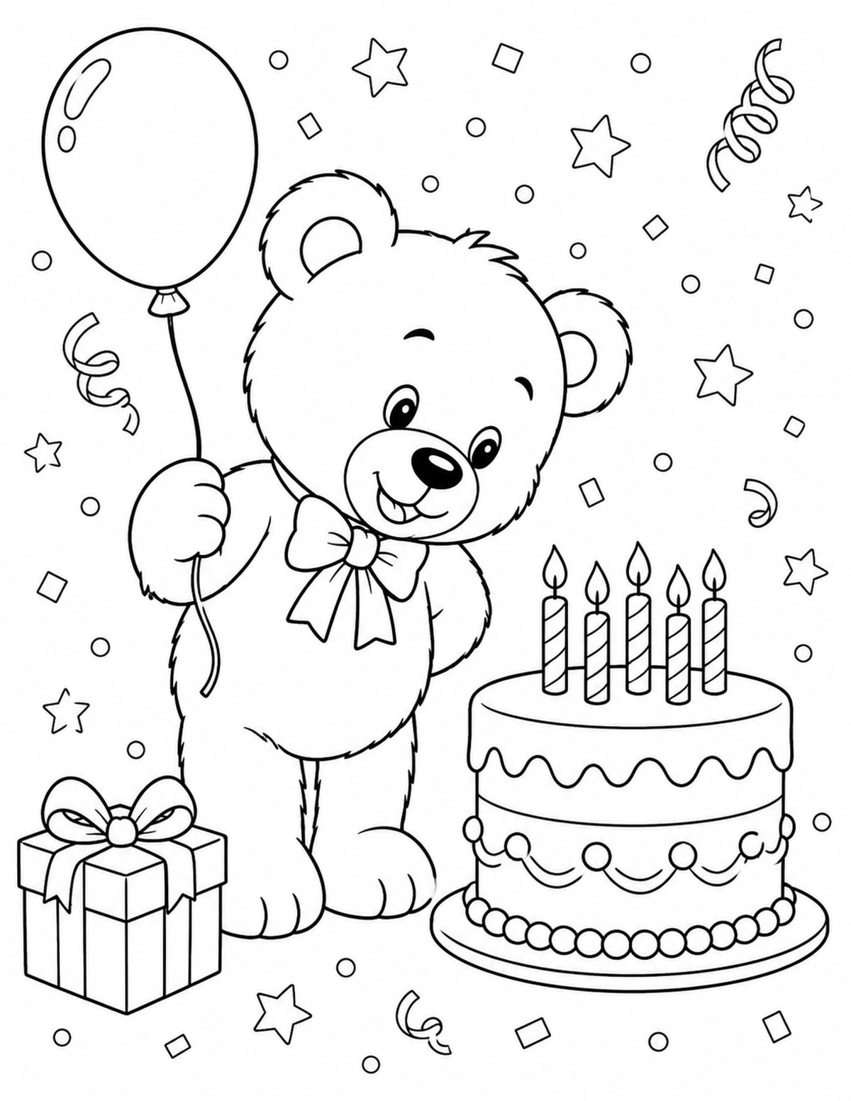 Birthday Teddy Bear Coloring Page 9 printable preview