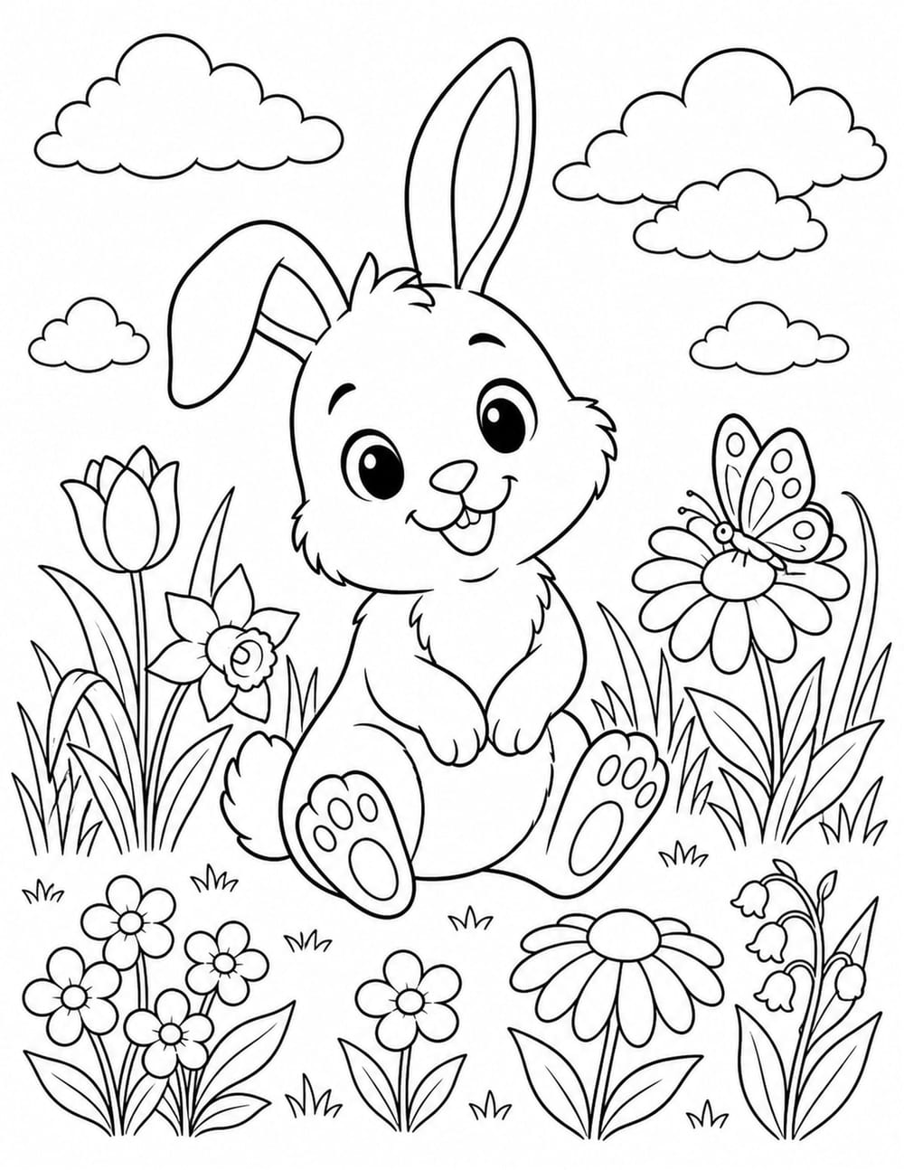Bunny Spring Coloring Page 2 printable preview