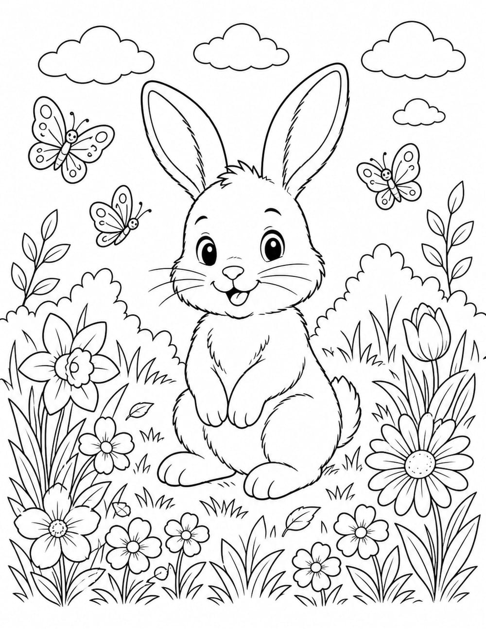 Bunny Spring Coloring Page 4 printable preview