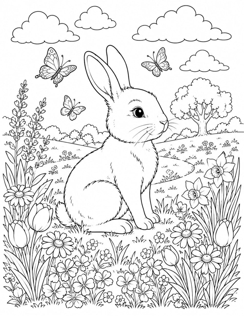 Bunny Spring Coloring Page 5 printable preview