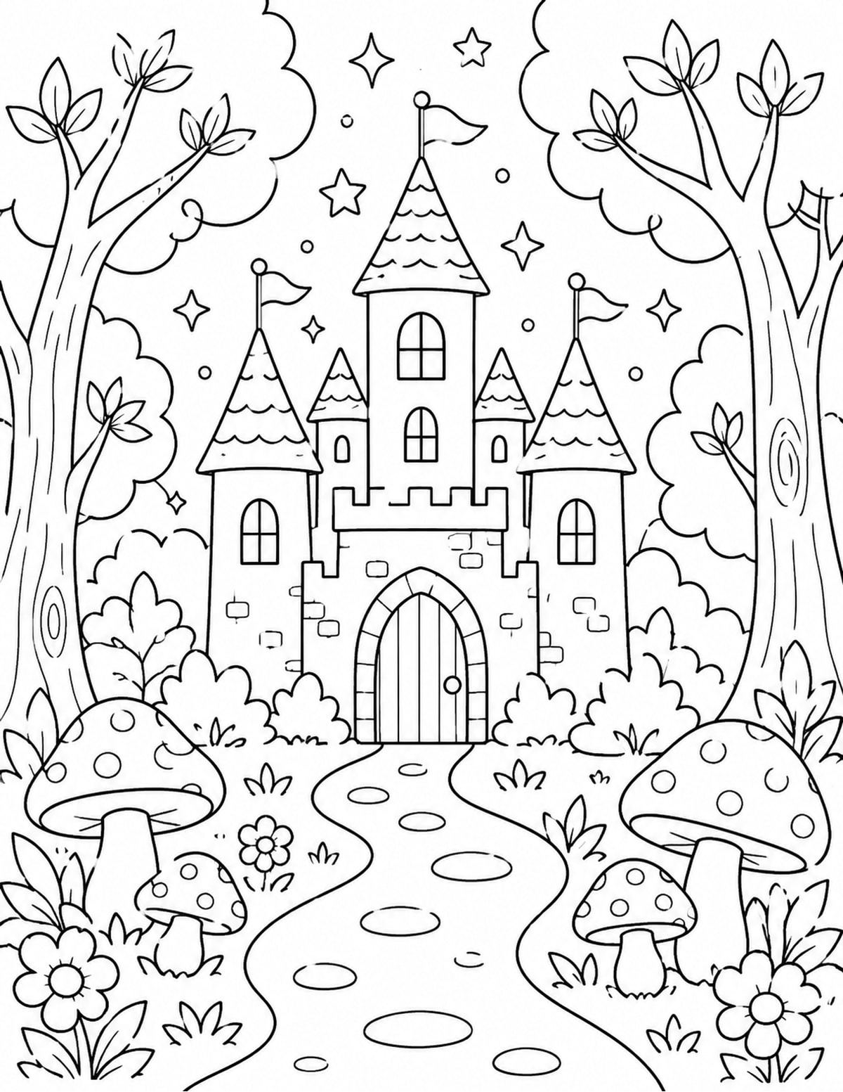 Castle in an Enchanted Forest with Mushrooms printable preview