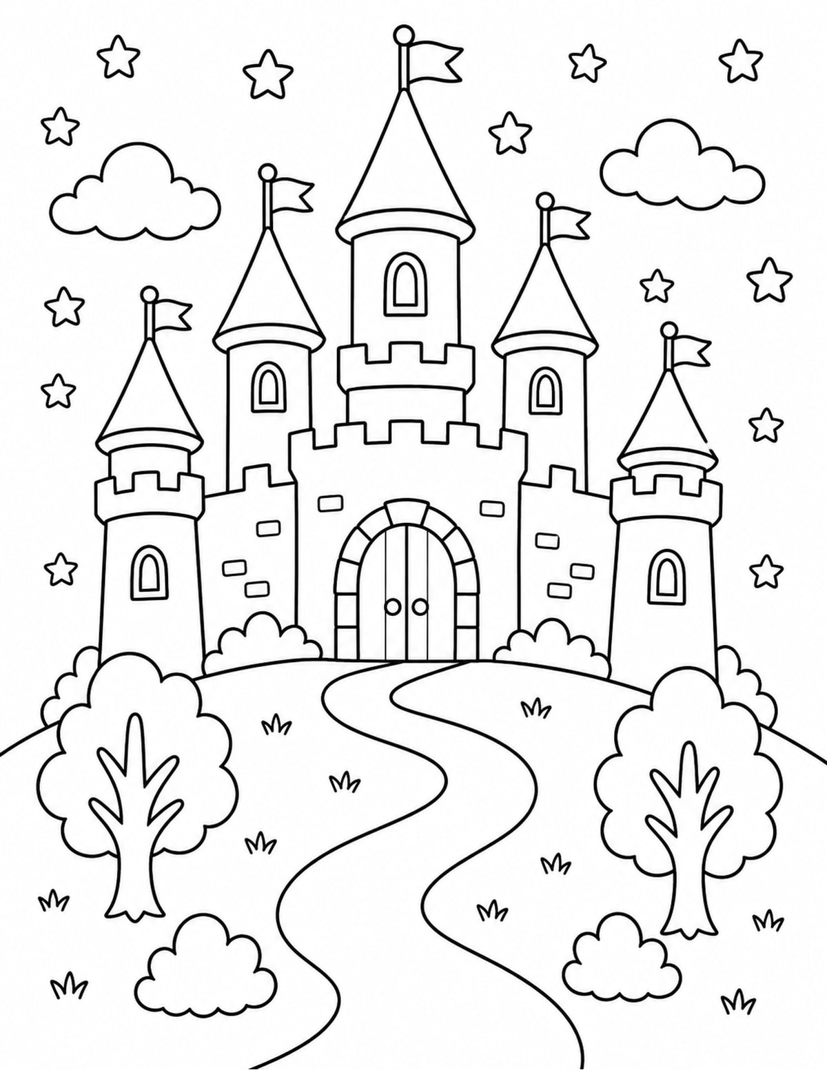 Castle on a Hill with Winding Path printable preview