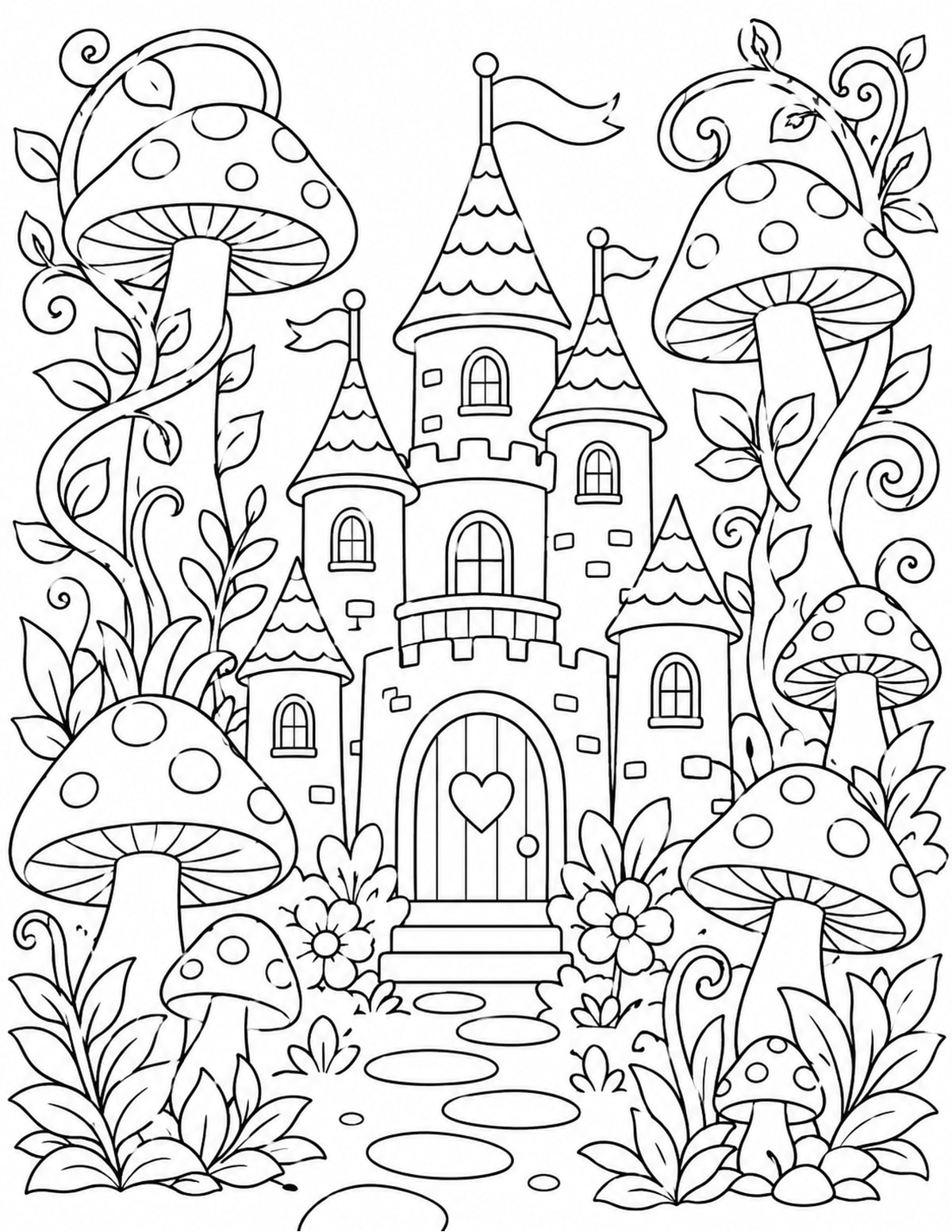 Castle Surrounded by Giant Mushrooms printable preview