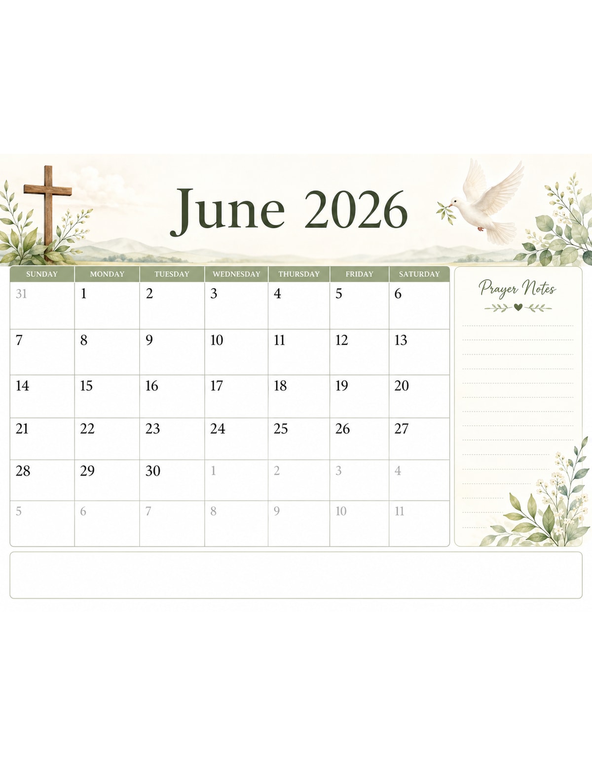 Christian June 2026 Calendar printable preview