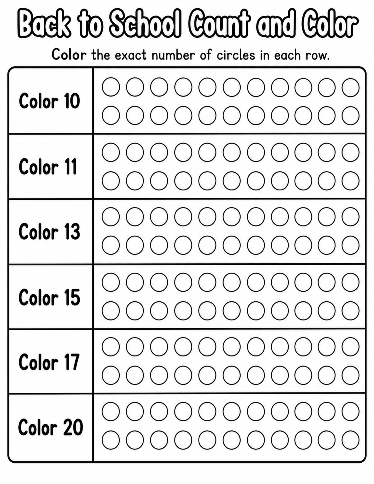 Back to School Count and Color Worksheet printable preview