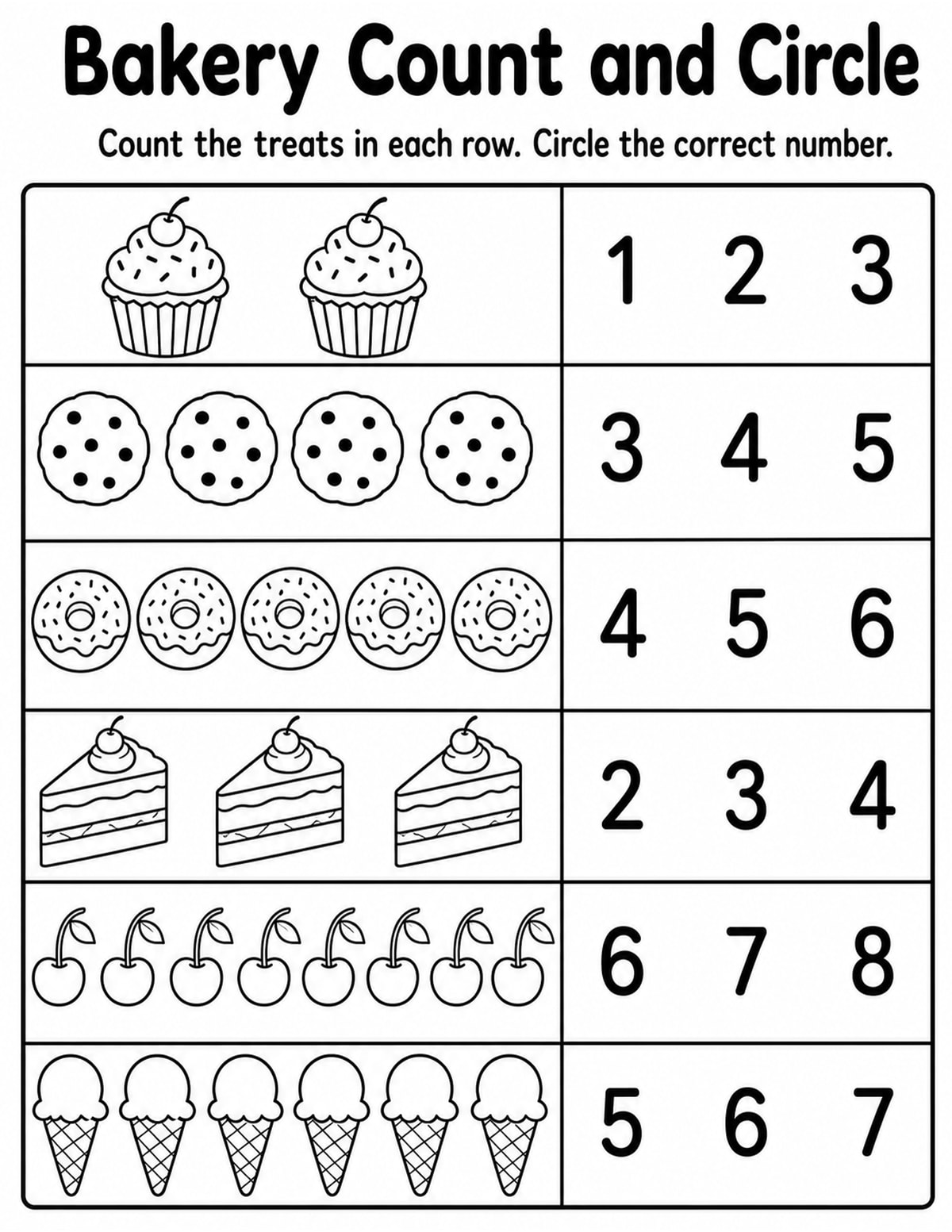 Bakery Count and Circle Worksheet printable preview