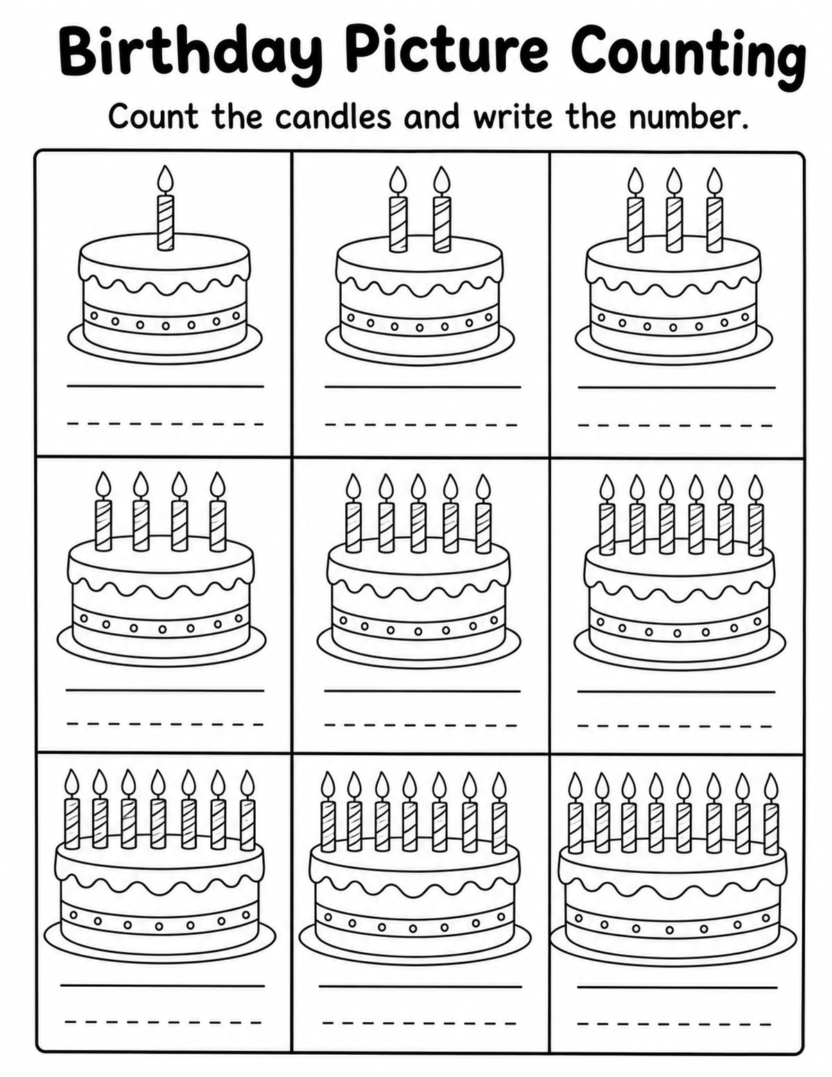 Birthday Count and Write Worksheet printable preview