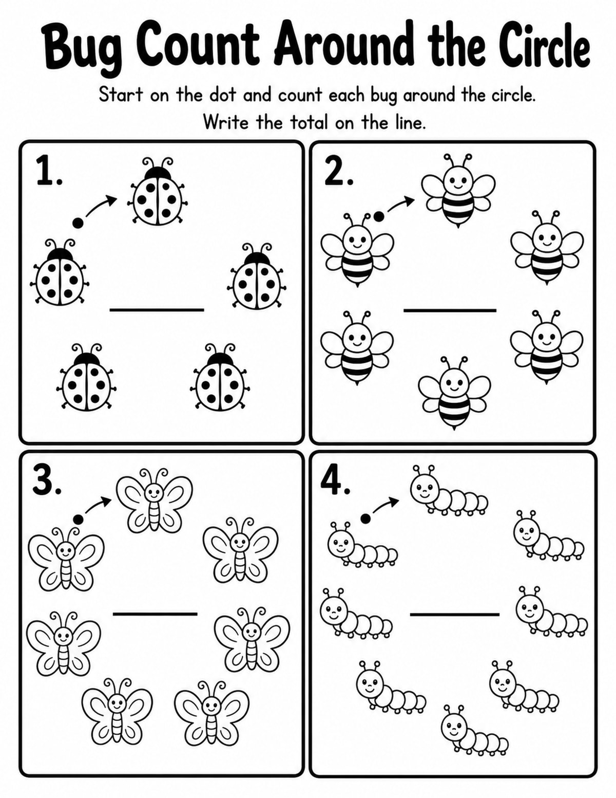 Bugs Mixed Counting Practice Worksheet printable preview