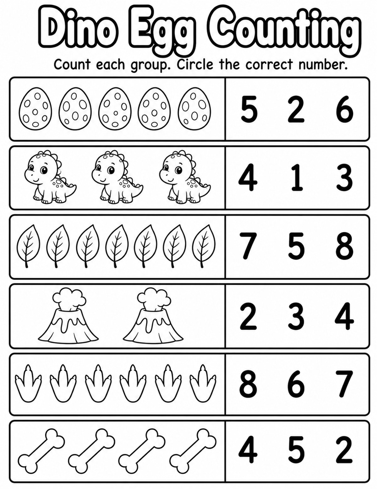 Dinosaurs 1 Count and Circle Worksheet printable preview