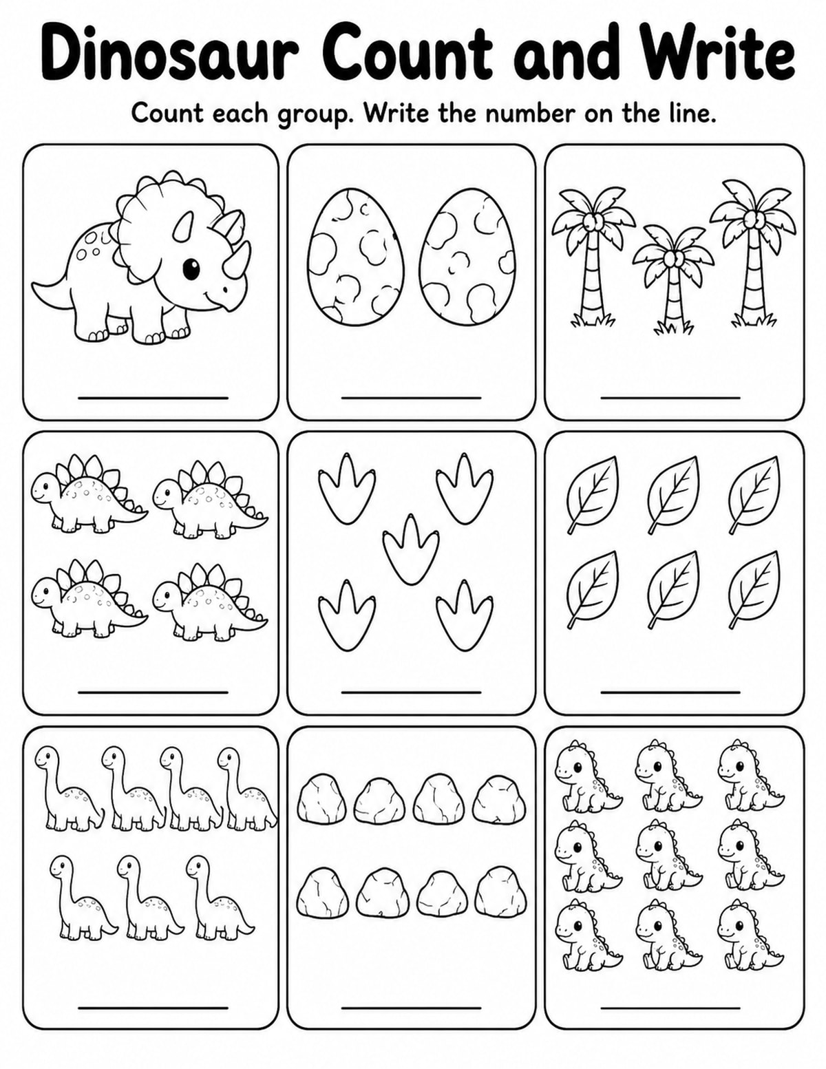 Dinosaurs 1 Count and Write Worksheet printable preview
